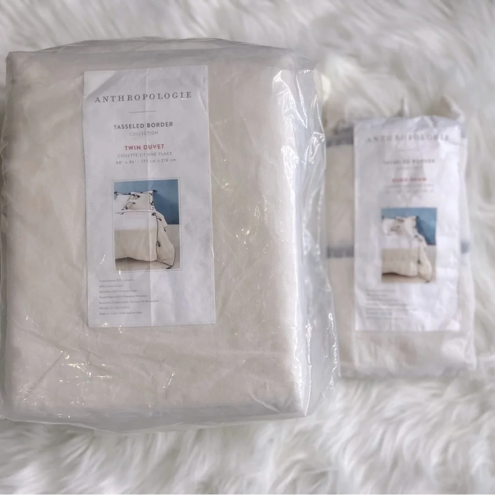 Anthropologie Tasseled Border Collection Black and White Twin Duvet Set NWT - Picture 8 of 8